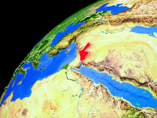 Jordan from space. Planet Earth with country borders and extremely high detail of planet surface.