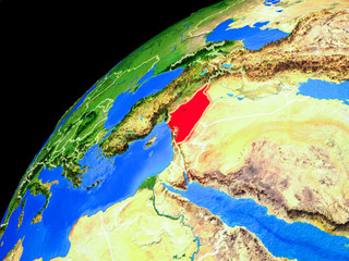 Syria from space. Planet Earth with country borders and extremely high detail of planet surface.