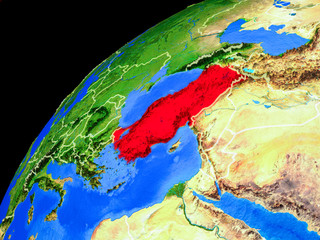 Turkey from space. Planet Earth with country borders and extremely high detail of planet surface.