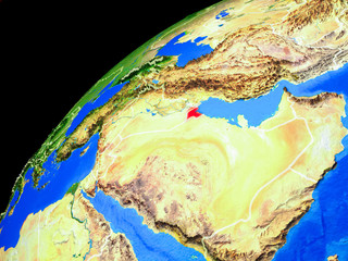 Kuwait from space. Planet Earth with country borders and extremely high detail of planet surface.