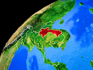 Laos from space. Planet Earth with country borders and extremely high detail of planet surface.
