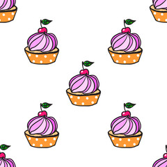 Cute cupcake seamless pattern