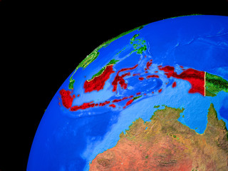 Indonesia from space. Planet Earth with country borders and extremely high detail of planet surface.