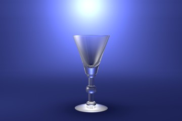 3D illustration of liqueur or vermouth glass on light blue highlighted artistic background - drinking glass render