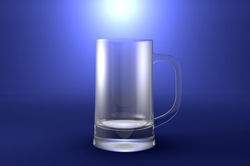 3D illustration of beer tankard mug on light blue highlighted artistic background - drinking glass render