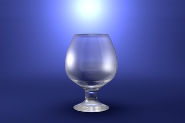 3D illustration of cognac chalice glass on light blue highlighted artistic background - drinking glass render