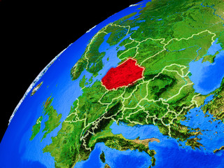 Poland from space. Planet Earth with country borders and extremely high detail of planet surface.