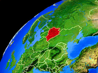 Belarus from space. Planet Earth with country borders and extremely high detail of planet surface.