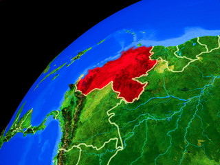 Venezuela from space. Planet Earth with country borders and extremely high detail of planet surface.