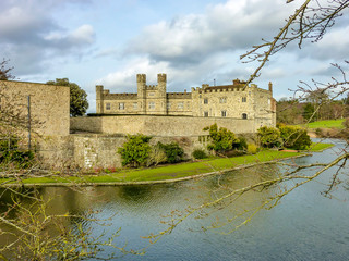Winter landscape in England, Leeds Castle. Beautiful English castle, Maidstone, Kent.
