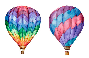 Hot air balloons. Hand drawn watercolor illustration © Екатерина Роменская