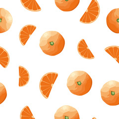 Mandarin seamless pattern. Vector tangerine and orange slice. Fresh tropical citrus fruit. Orange and white print.