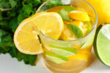 Lemonade. Drink with fresh lemons.