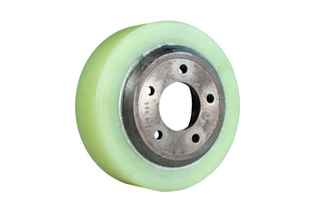 Wheel with  polyurethane bandage for warehouse loader isolated