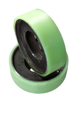 Wheel with  polyurethane bandage for warehouse loader isolated