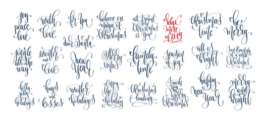 set of 25 hand lettering inscription text to winter holiday