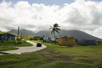 landscape with road in the village by the volcano - 240488685