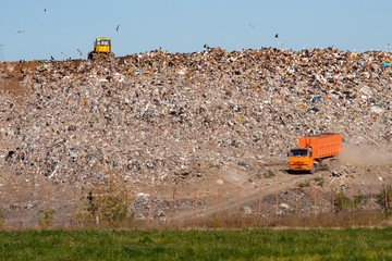 equipment in a large open-air landfill