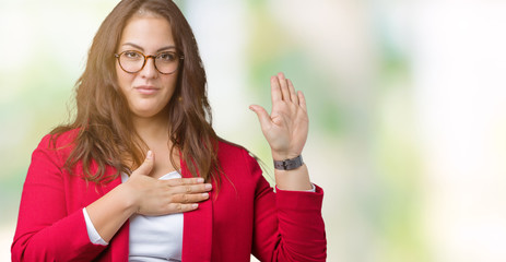 Beautiful plus size young business woman wearing elegant jacket and glasses over isolated...