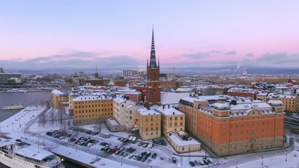 Aerial view of Stockholm City in winter 