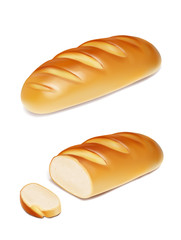 Loaf, white bread, bakery products realistic emblem vector illustration