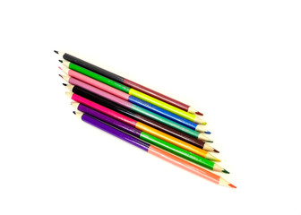 Color pencils on white background, copy space