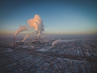 frozen city in winter morning