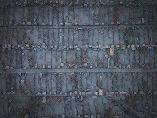 small village on a frosty winter morning