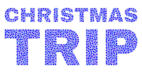 Dot vector Christmas Trip text isolated on a white background. Christmas Trip mosaic label of circle dots in various sizes.