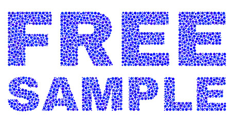 Dot vector Free Sample text isolated on a white background. Free Sample mosaic label of circle dots in various sizes.
