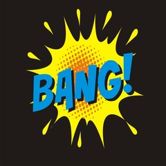 bang bubble text on dark background.