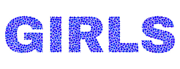 Vector dot Girls text isolated on a white background. Girls mosaic title of circle dots in various sizes.