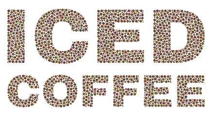 Dot vector Iced Coffee text isolated on a white background. Iced Coffee mosaic label of circle dots in various sizes.
