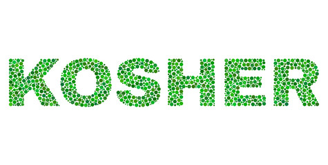 Dot vector Kosher text isolated on a white background. Kosher mosaic tag of circle dots in various sizes.