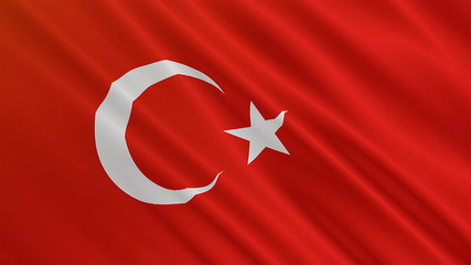 Turkish flag is waving illustration. Turkey's flag has star and crescent.