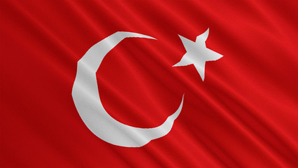 Turkish flag is waving illustration. Turkey's flag has star and crescent.