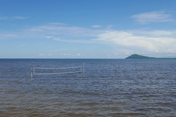 Seascape view of Lawas,Sarawak,Malaysia with clear blue sky and mountains. © MohamadFaizal