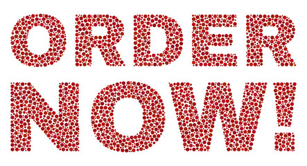 Dot vector Order Now text isolated on a white background. Order Now mosaic caption of circle dots in various sizes.