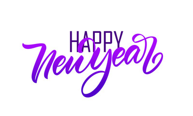 Obraz premium Handwritten purple calligraphic lettering composition of Happy New Year
