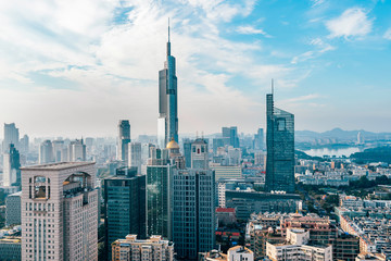 Fototapeta na wymiar Urban Skyline Complex of Zifeng Building and Xuanwu Lake, Nanjing, China 