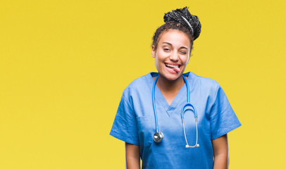 Young braided hair african american girl professional surgeon over isolated background sticking...