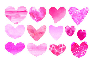 Set of pink watercolor hearts Valentine's day decor