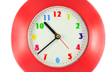classic round wall clock isolated on white background / Red wall clock with colorful number