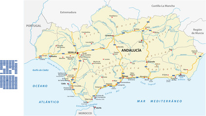 andalusia road vector map - obrazy, fototapety, plakaty