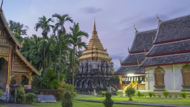 4K Timelapse sunset ,Day to Night Hyperlapse. Wat Chiang Man is the oldest temple in Chiangmai, Thailand. 