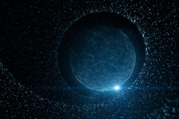 Artistic cyberspace with planet and stars. Selective focus used. Illustration background.