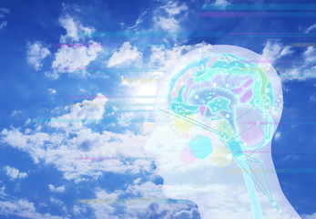 人口知能AIのネットワークと青空背景