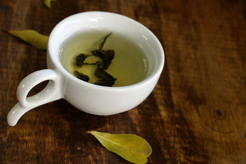Hot Green tea  on table