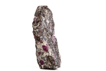 Macro of a mineral Ruby stone on a white background