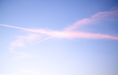 blue sky, plane lines